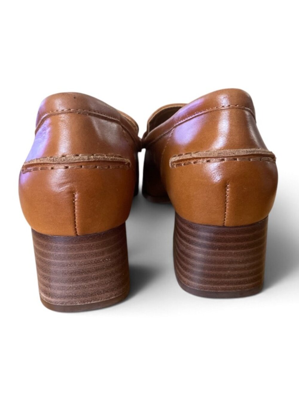 Vince Camuto Carissla Leather Block Heel Loafers 9M Brown NEW No Box - Picture 3 of 7